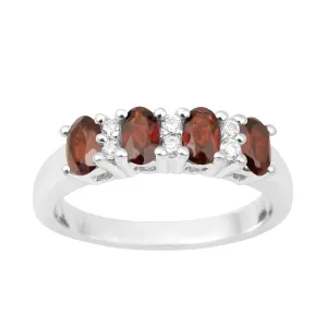 925 Sterling Silver Oval 5X3MM Garnet & White Topaz Women Wedding Ring