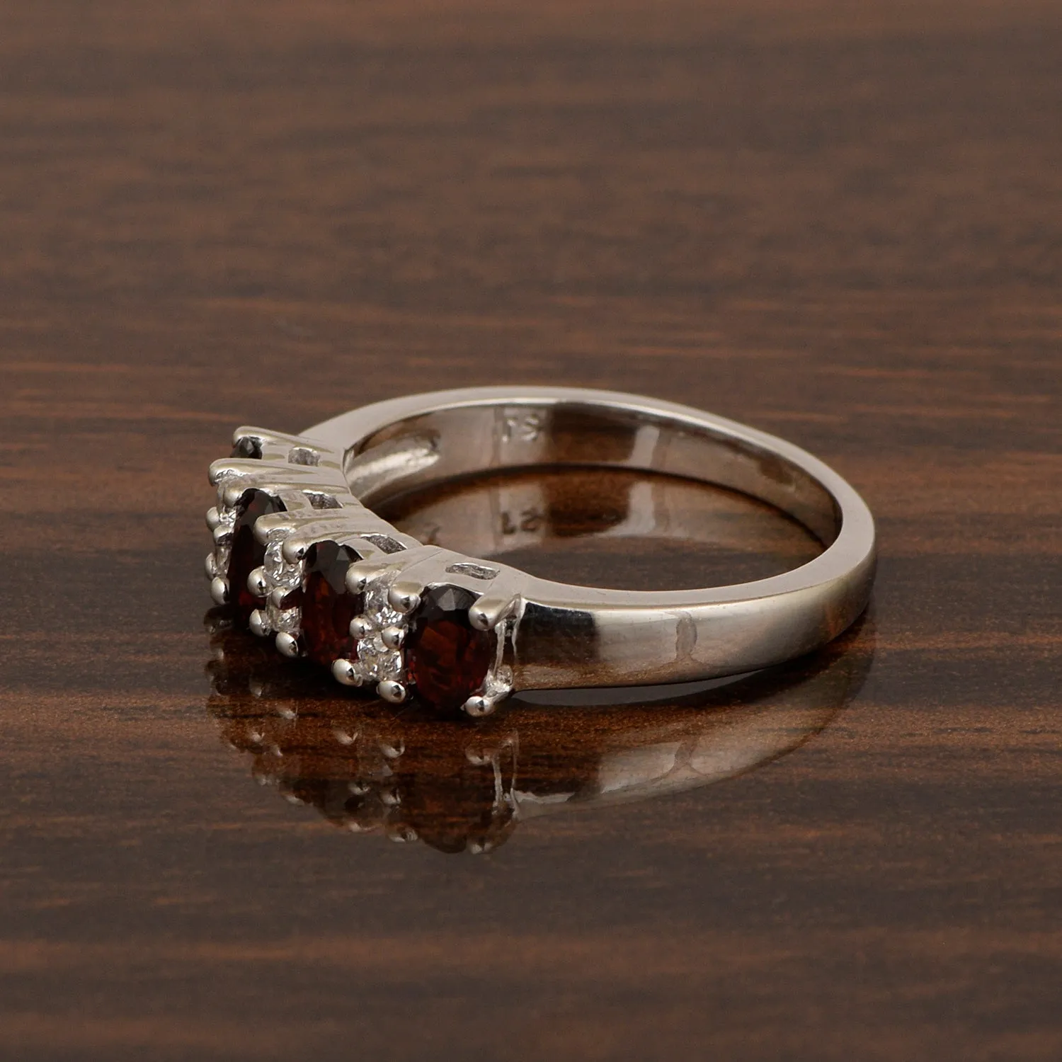 925 Sterling Silver Oval 5X3MM Garnet & White Topaz Women Wedding Ring