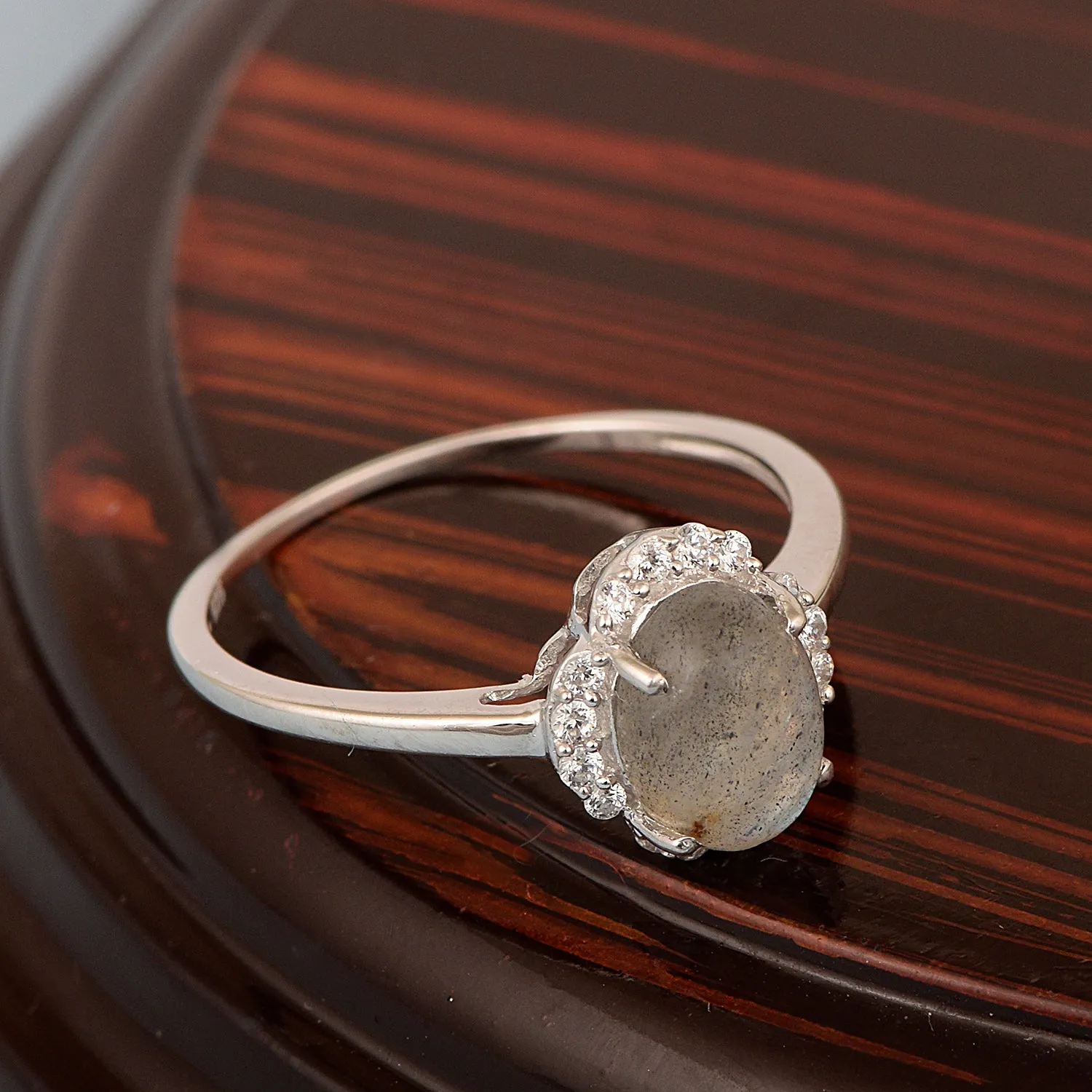 925 Sterling Silver Oval Shape 8X6 MM Labradorite Women Engagement Ring