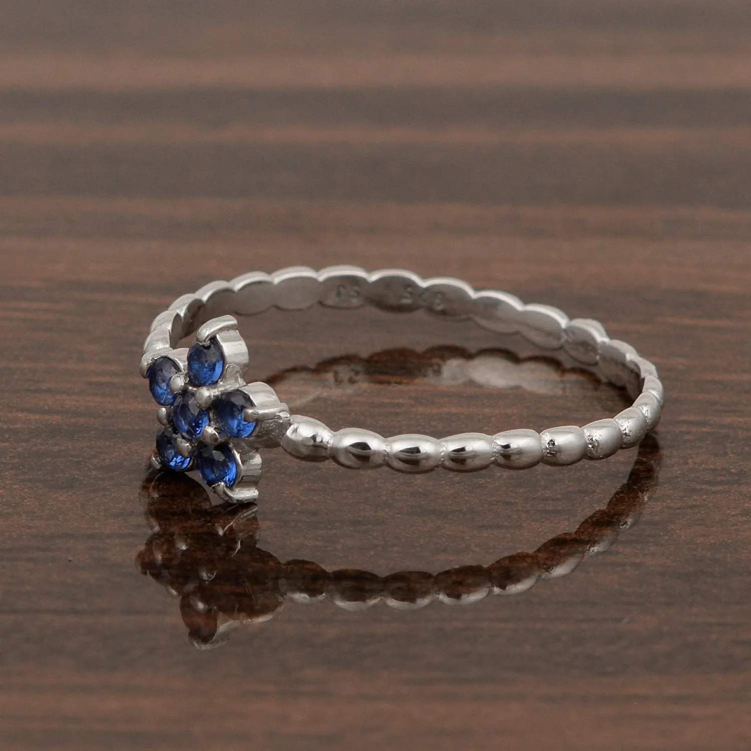 925 Sterling Silver Round 0.25 Ctw Blue Sapphire Stackable Women Ring