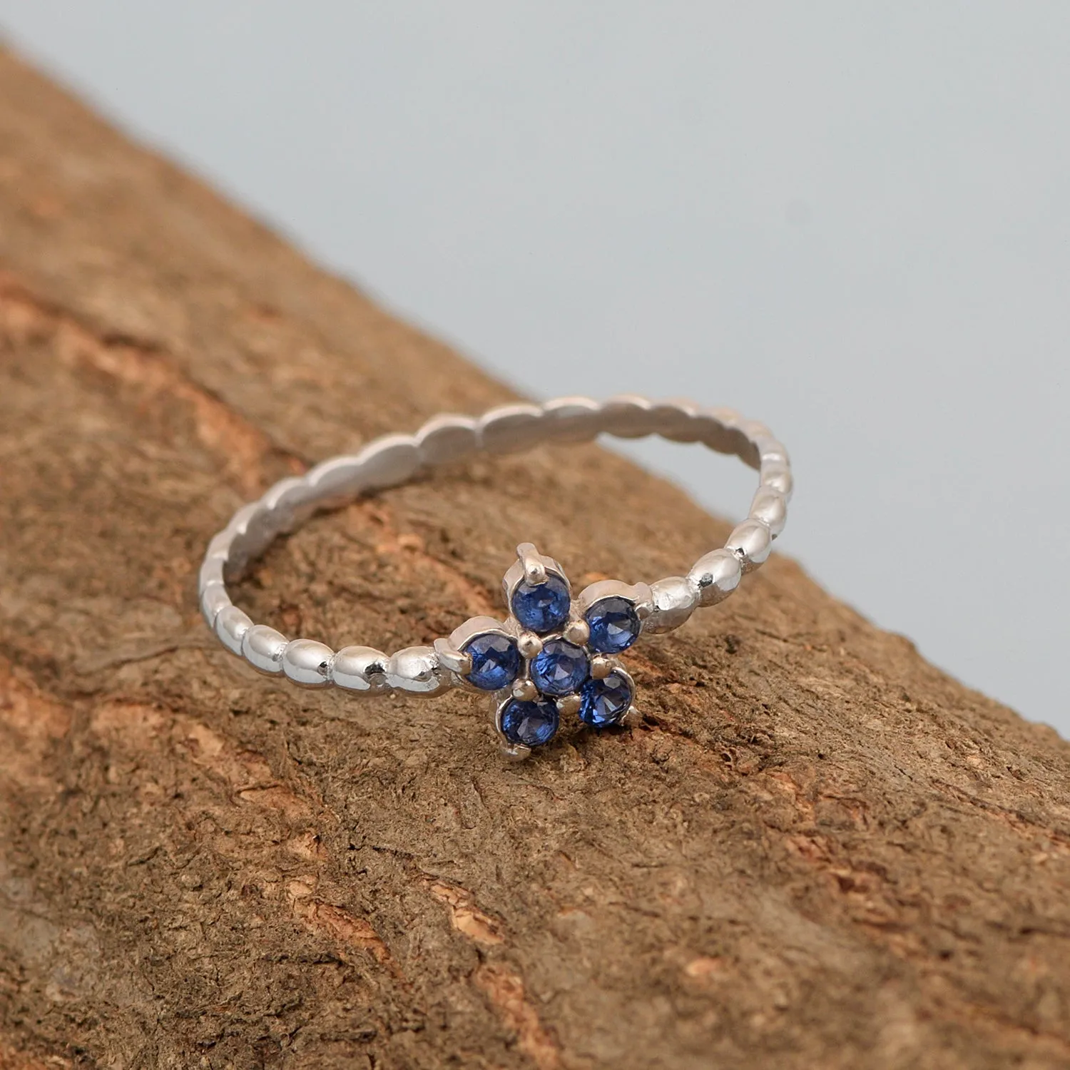 925 Sterling Silver Round 0.25 Ctw Blue Sapphire Stackable Women Ring