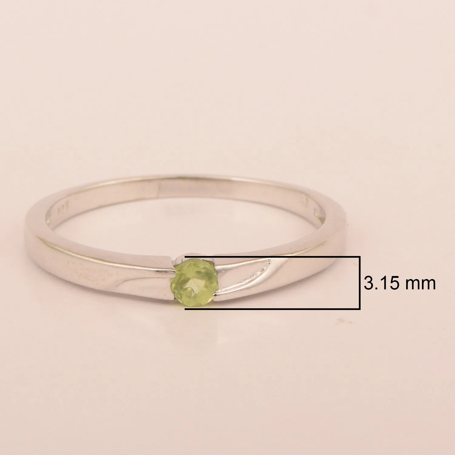 925 Sterling Silver Round 3MM Peridot Women Tiny Stackable Ring