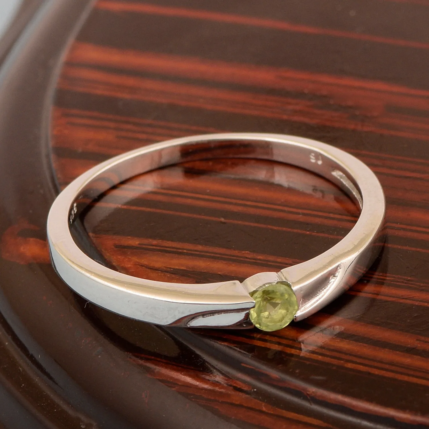 925 Sterling Silver Round 3MM Peridot Women Tiny Stackable Ring