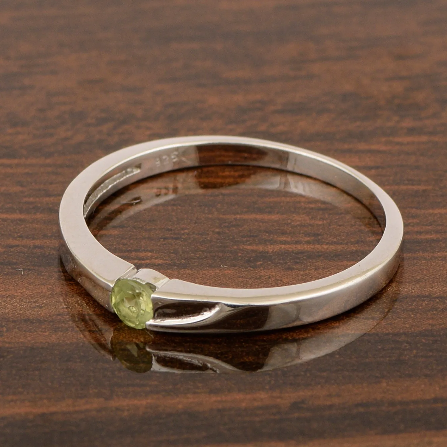 925 Sterling Silver Round 3MM Peridot Women Tiny Stackable Ring
