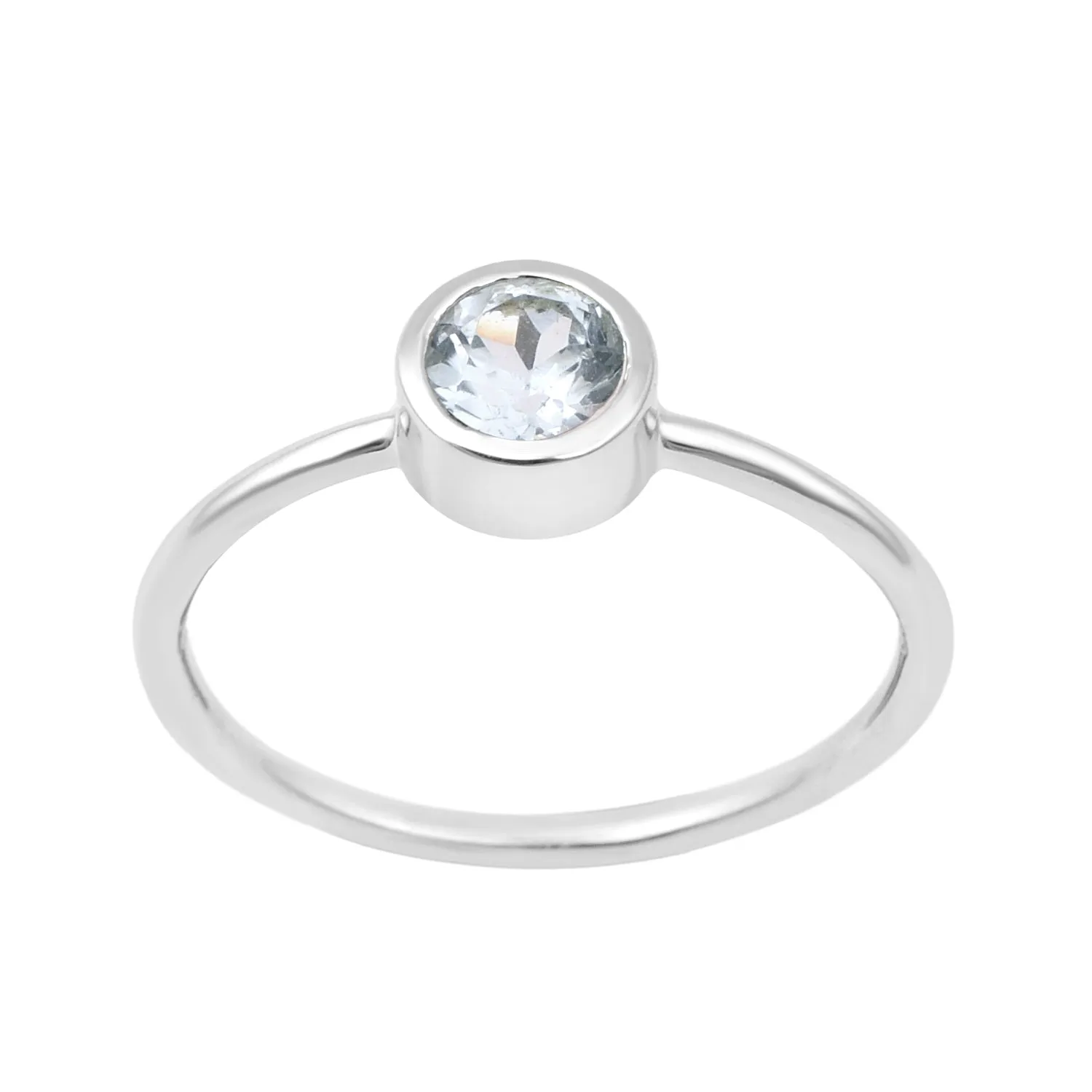 925 Sterling Silver Round 5mm 0.30 Ctw Aquamarine Women Engagement Ring