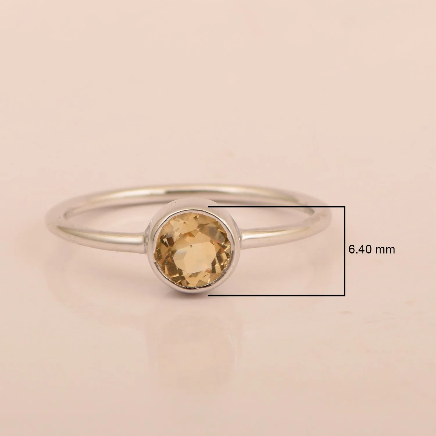 925 Sterling Silver Round 5mm 0.30 Ctw Citrine Women Engagement Ring