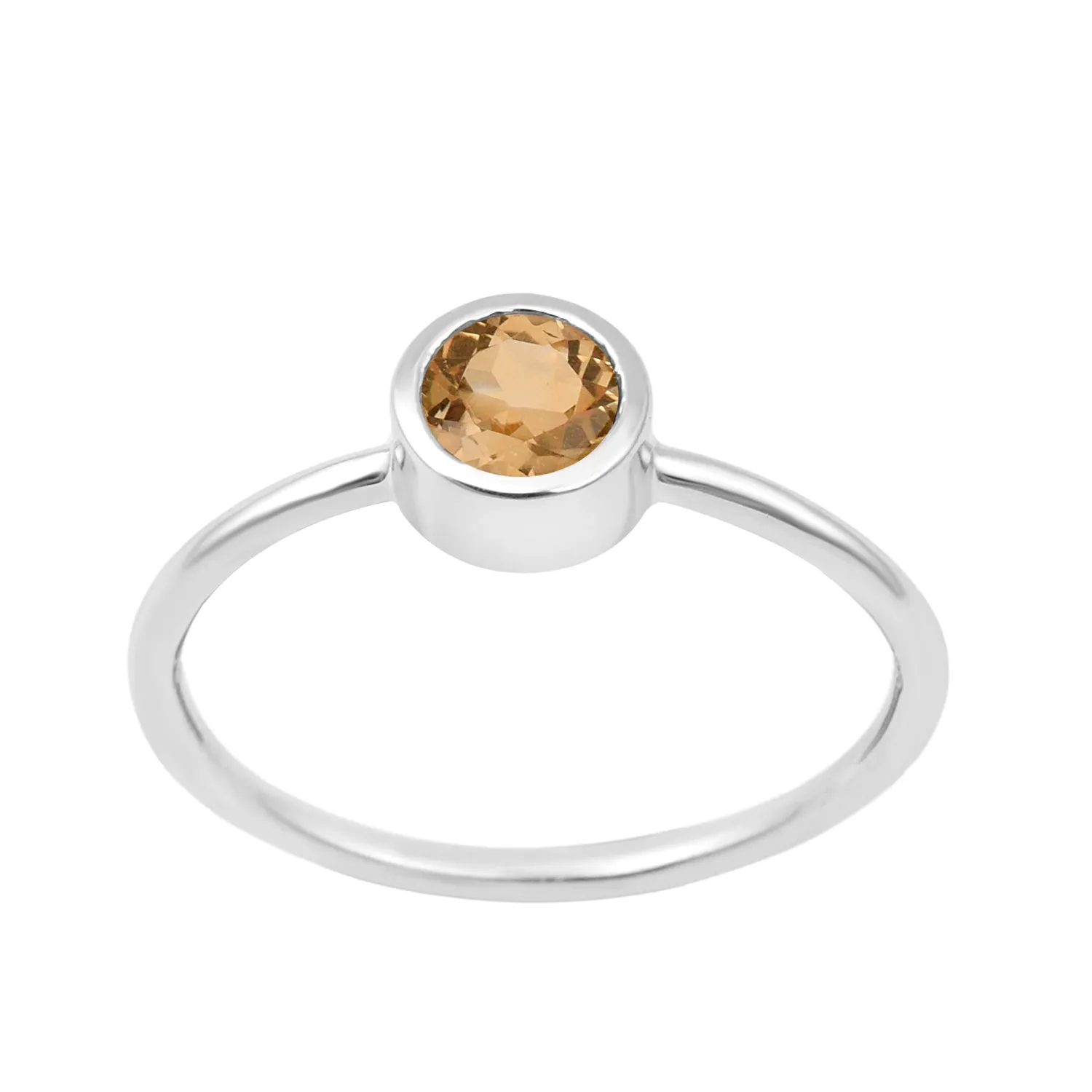 925 Sterling Silver Round 5mm 0.30 Ctw Citrine Women Engagement Ring
