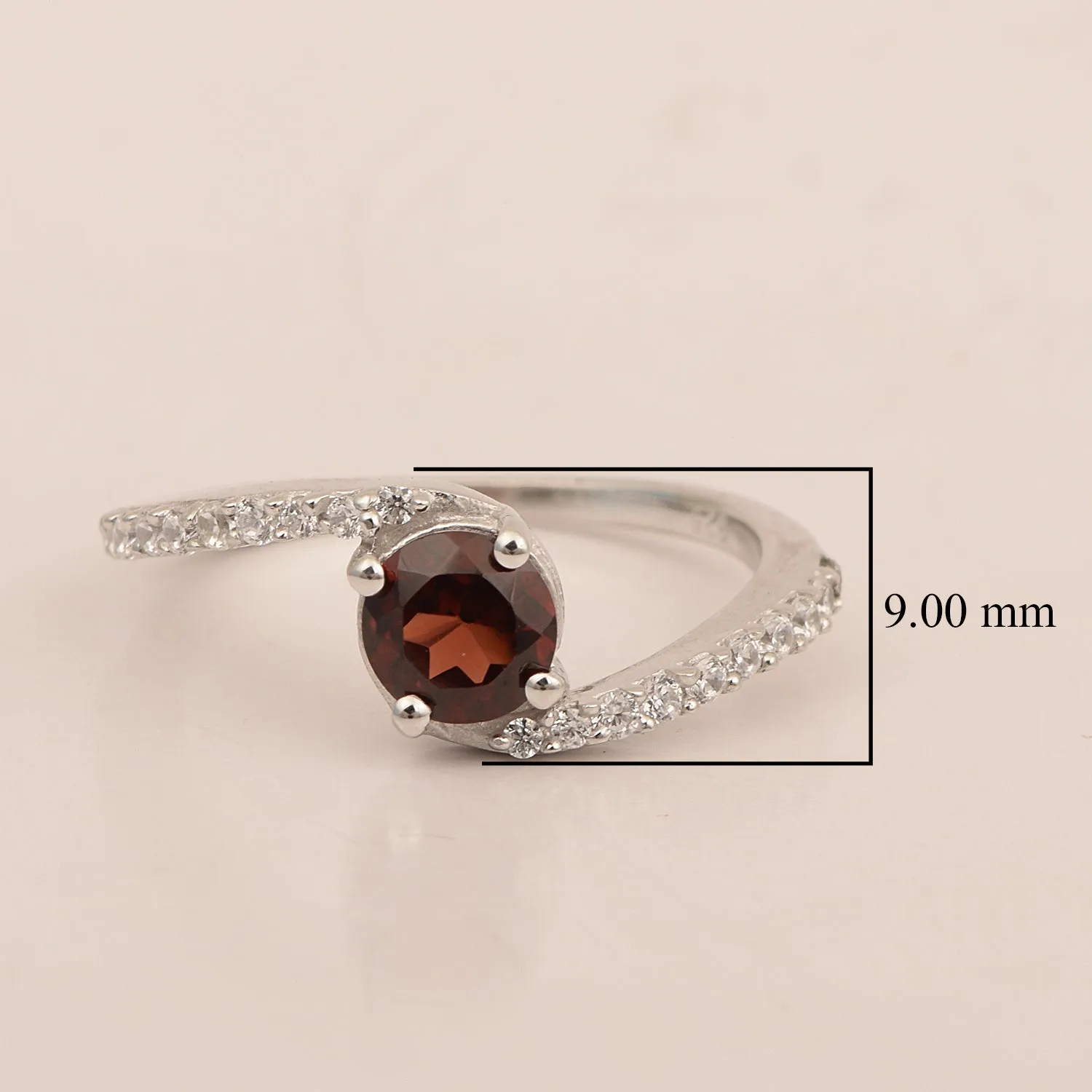 925 Sterling Silver Round 5mm Garnet Women Wedding Ring
