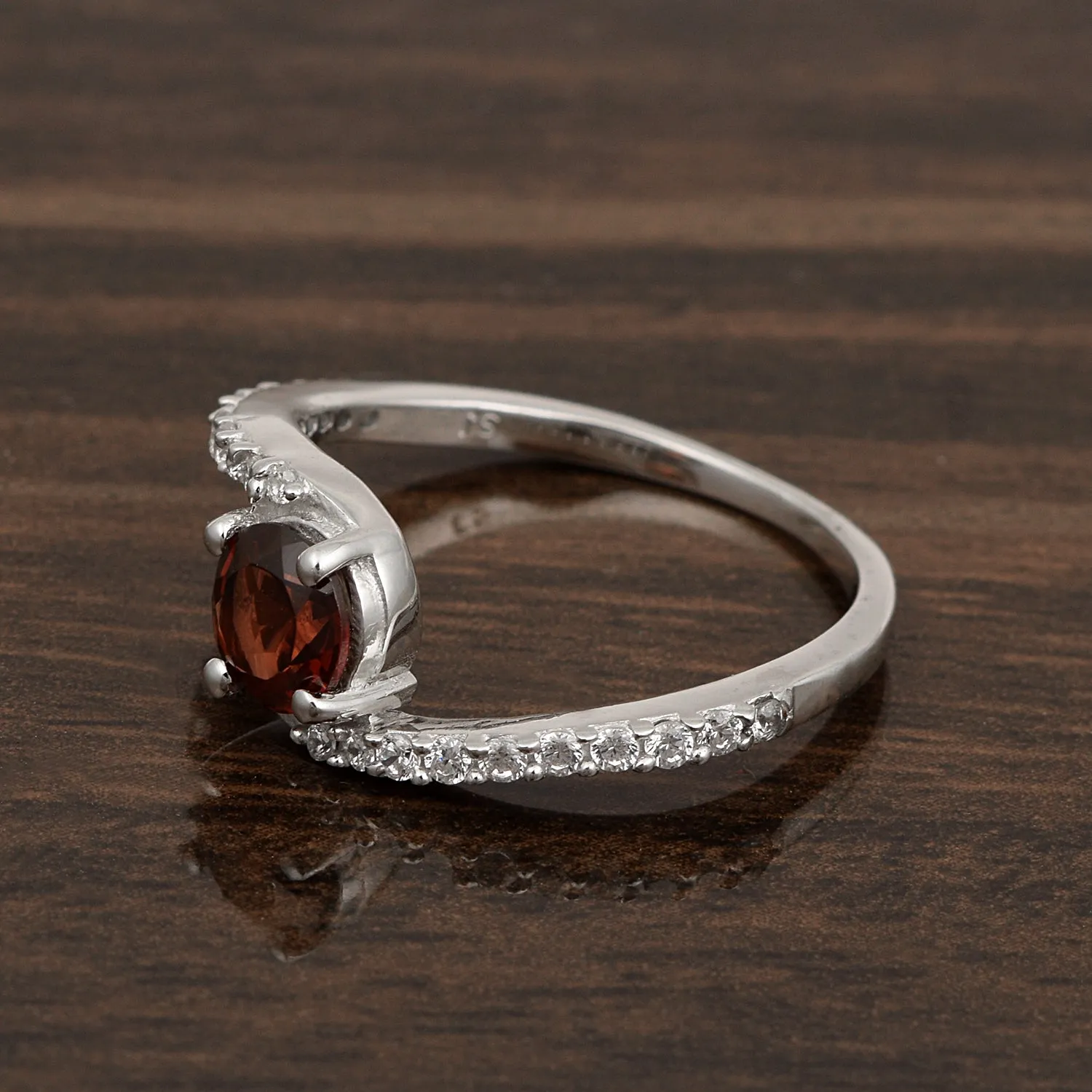 925 Sterling Silver Round 5mm Garnet Women Wedding Ring