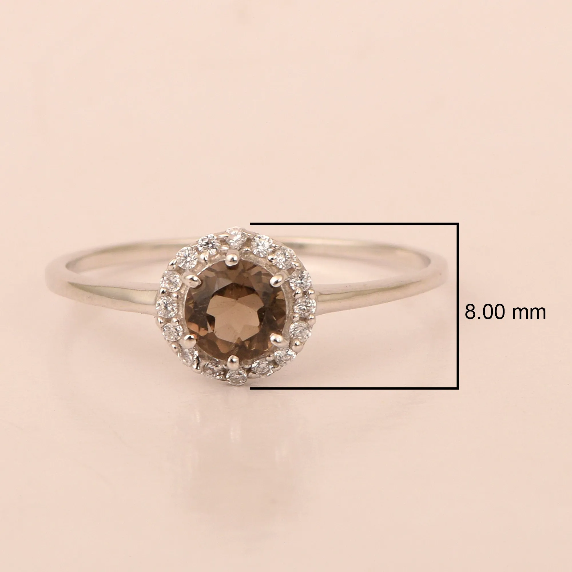 925 Sterling Silver Round 5MM Smoky Quartz Solitaire Accents Ring