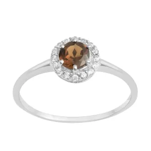925 Sterling Silver Round 5MM Smoky Quartz Solitaire Accents Ring