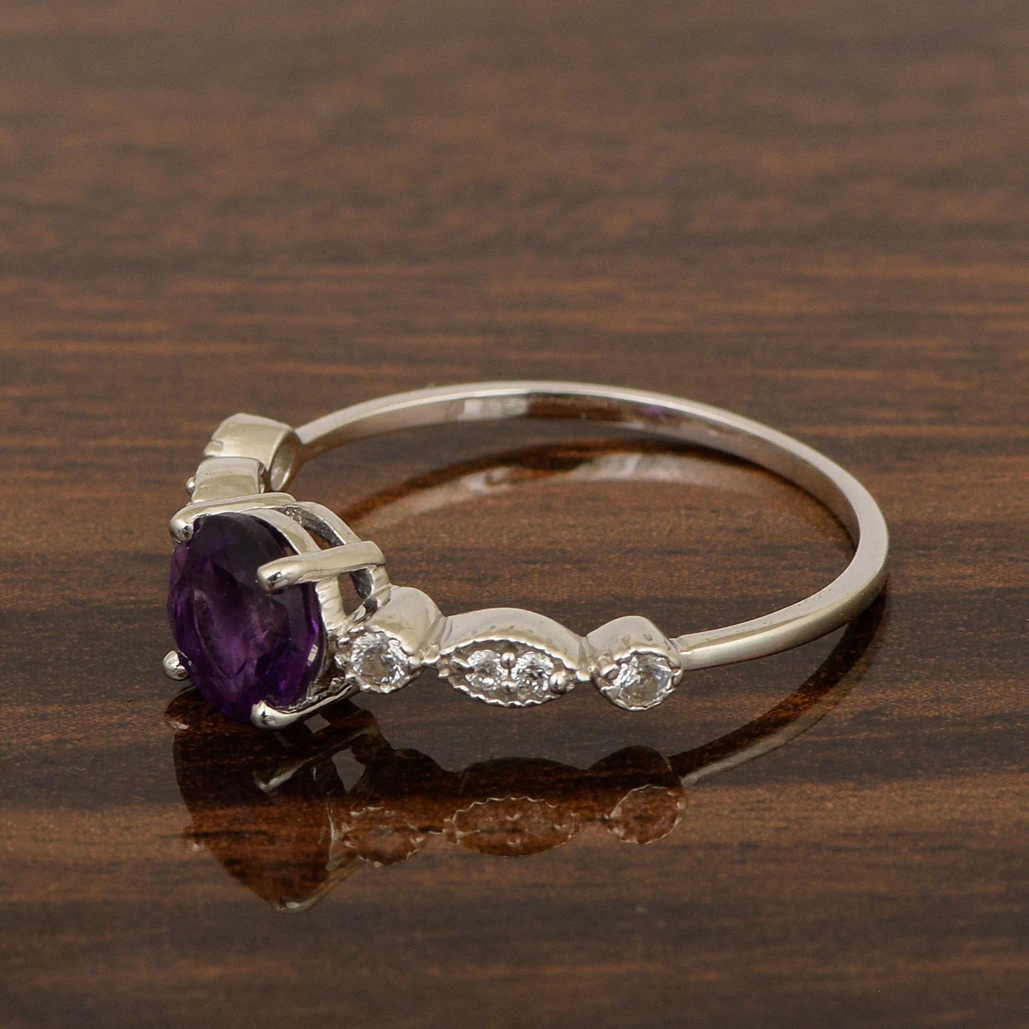 925 Sterling Silver Solitaire Round 6mm Amethyst Women Ring