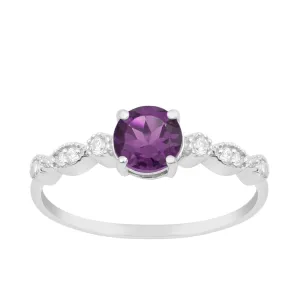 925 Sterling Silver Solitaire Round 6mm Amethyst Women Ring