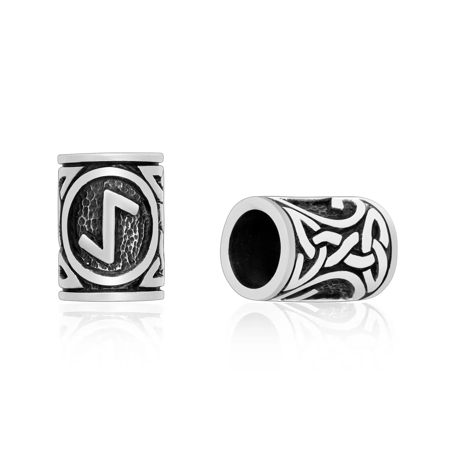 925 Sterling Silver Viking Beard Hair Bead with Rune Ihwaz