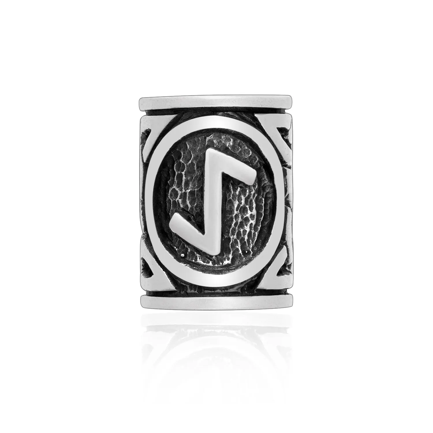 925 Sterling Silver Viking Beard Hair Bead with Rune Ihwaz