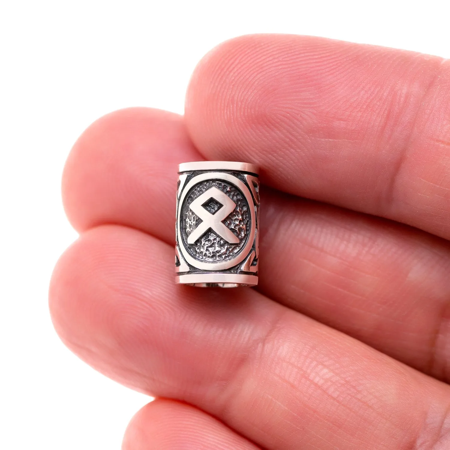 925 Sterling Silver Viking Beard Hair Bead with Rune Othala