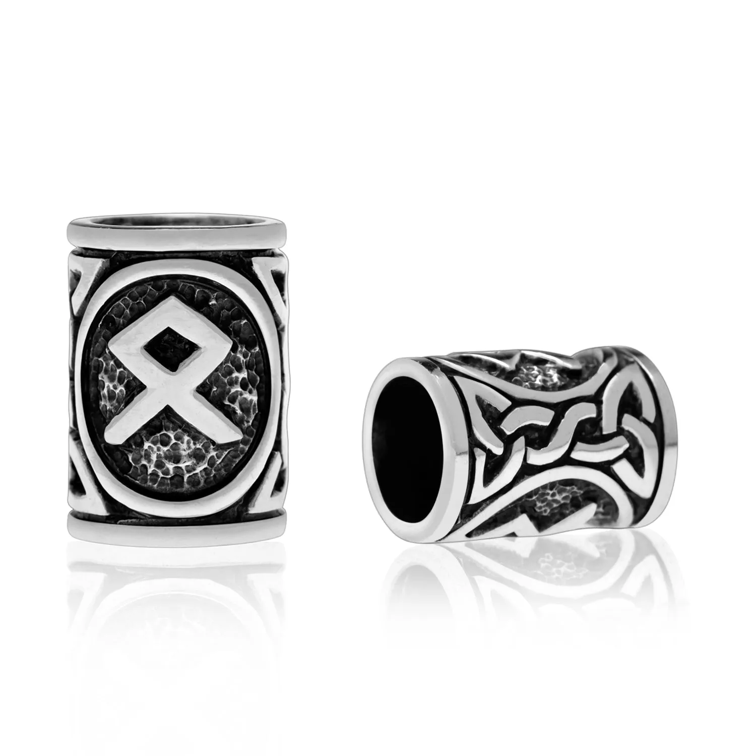 925 Sterling Silver Viking Beard Hair Bead with Rune Othala