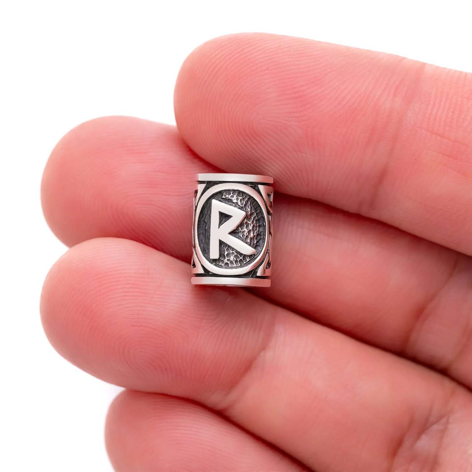 925 Sterling Silver Viking Beard Hair Bead with Rune Raidho