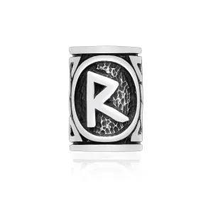925 Sterling Silver Viking Beard Hair Bead with Rune Raidho