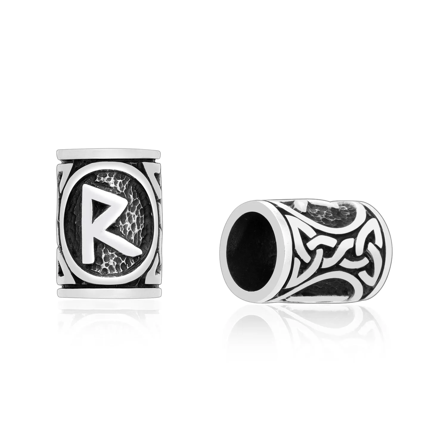 925 Sterling Silver Viking Beard Hair Bead with Rune Raidho