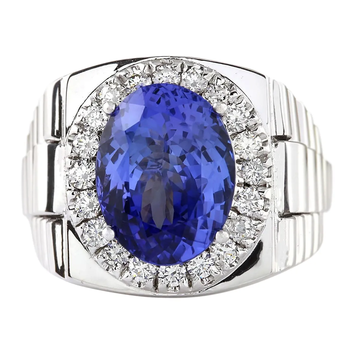 9.44 Carat Natural Tanzanite 14K White Gold Diamond Ring