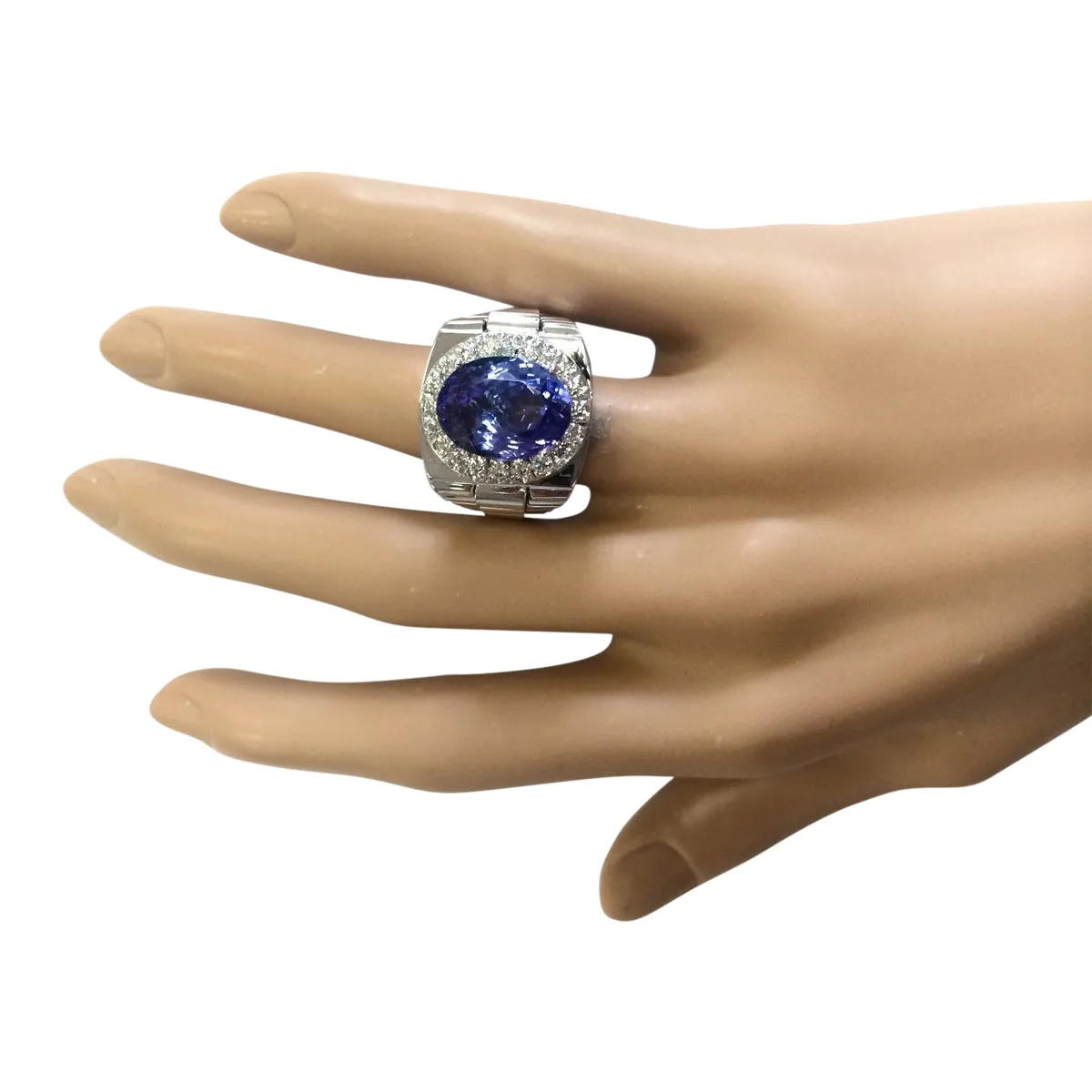 9.44 Carat Natural Tanzanite 14K White Gold Diamond Ring