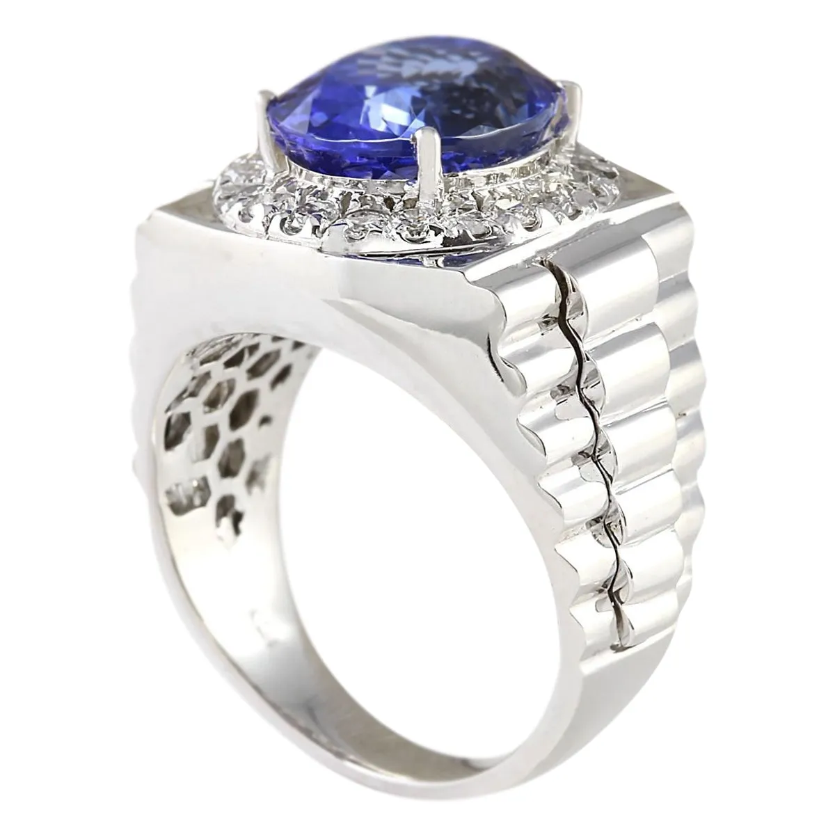 9.44 Carat Natural Tanzanite 14K White Gold Diamond Ring