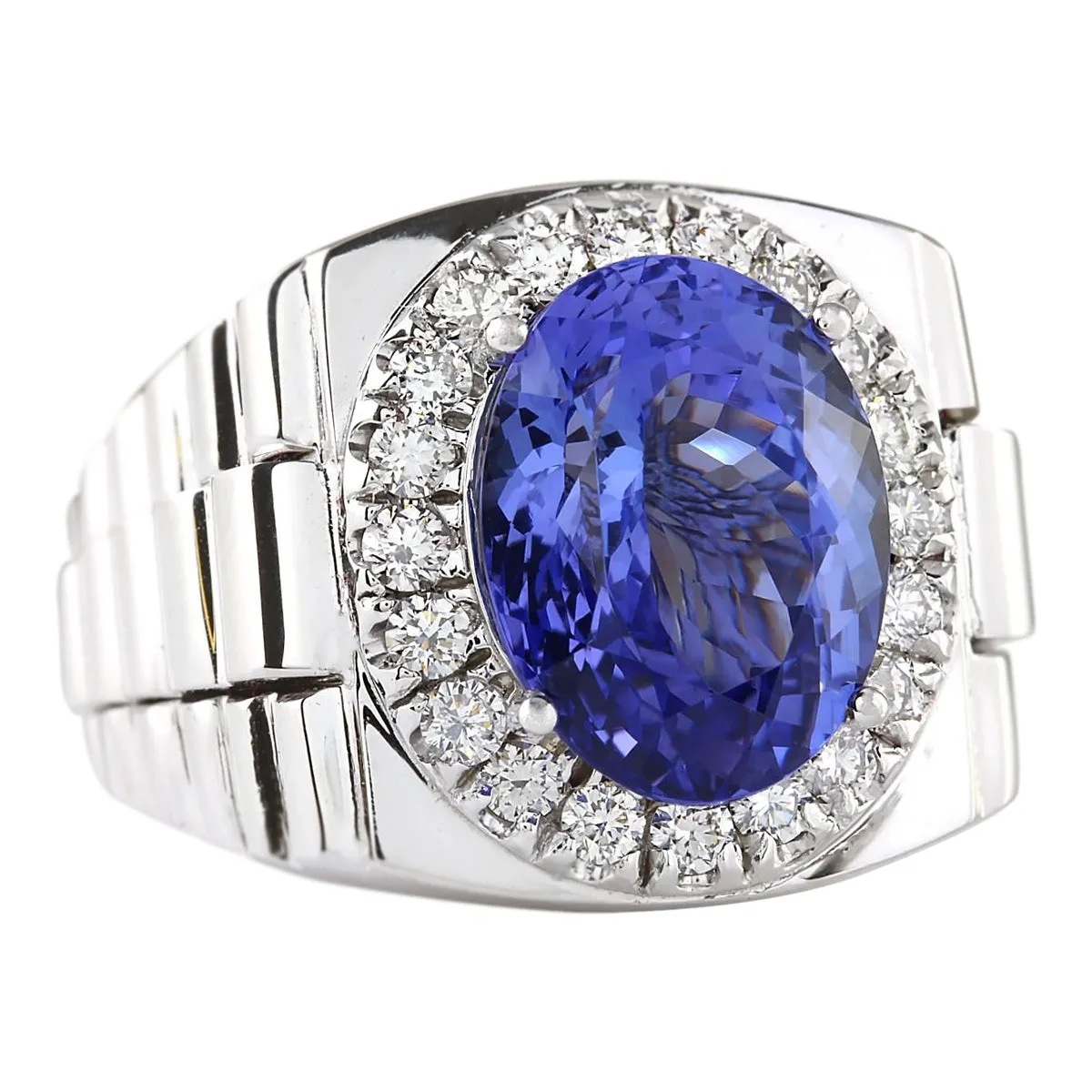 9.44 Carat Natural Tanzanite 14K White Gold Diamond Ring