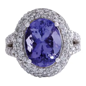 9.85 Carat Natural Tanzanite 14K White Gold Diamond Ring