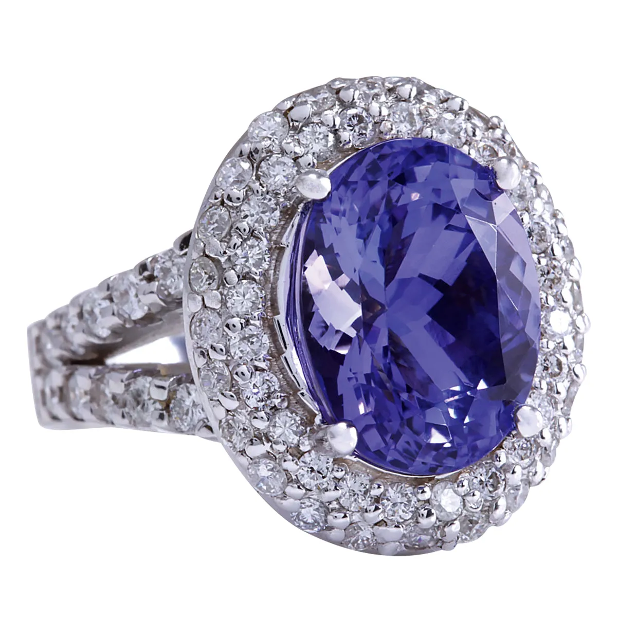 9.85 Carat Natural Tanzanite 14K White Gold Diamond Ring