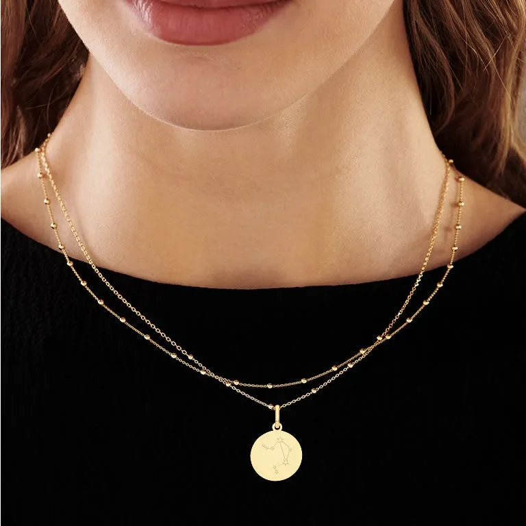 9ct Gold Libra Zodiac Constellation Disc Necklace
