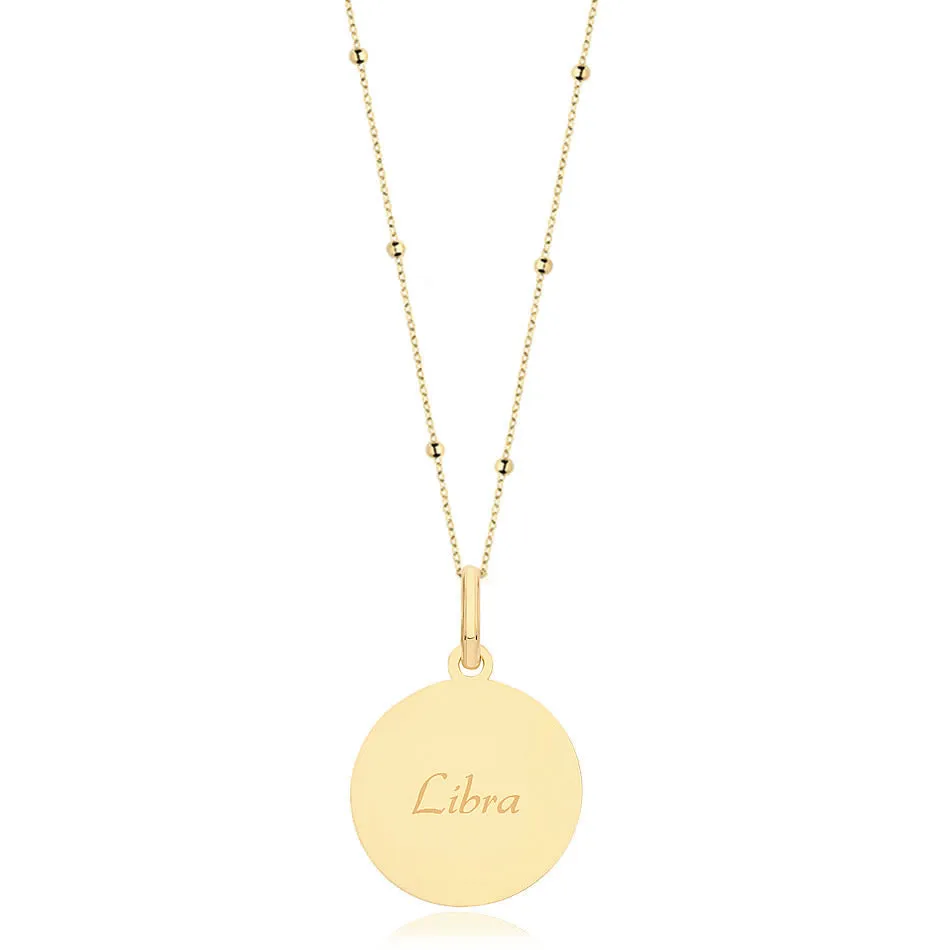 9ct Gold Libra Zodiac Constellation Disc Necklace