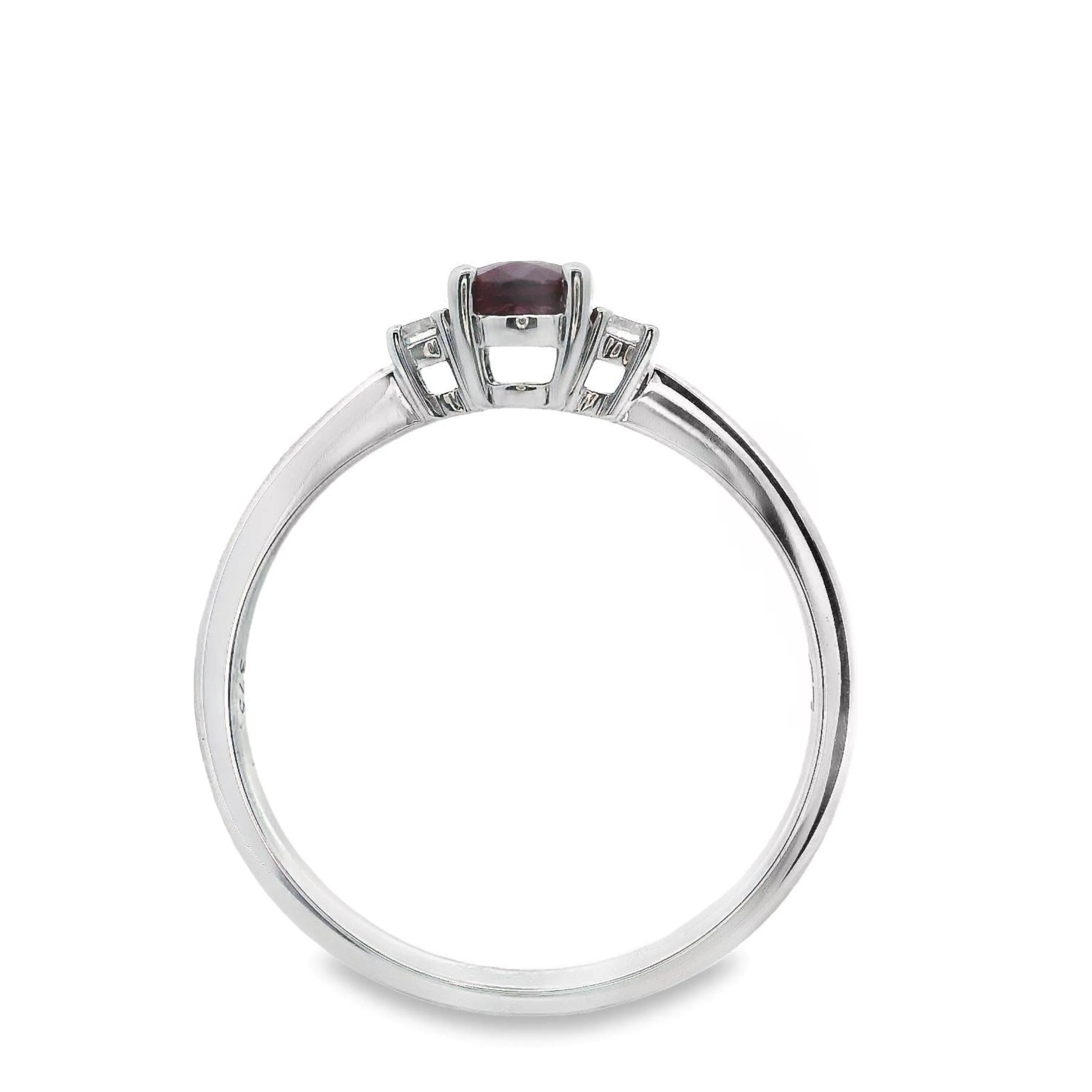 9ct White Gold Natural Ruby And Diamond Trilogy Ring