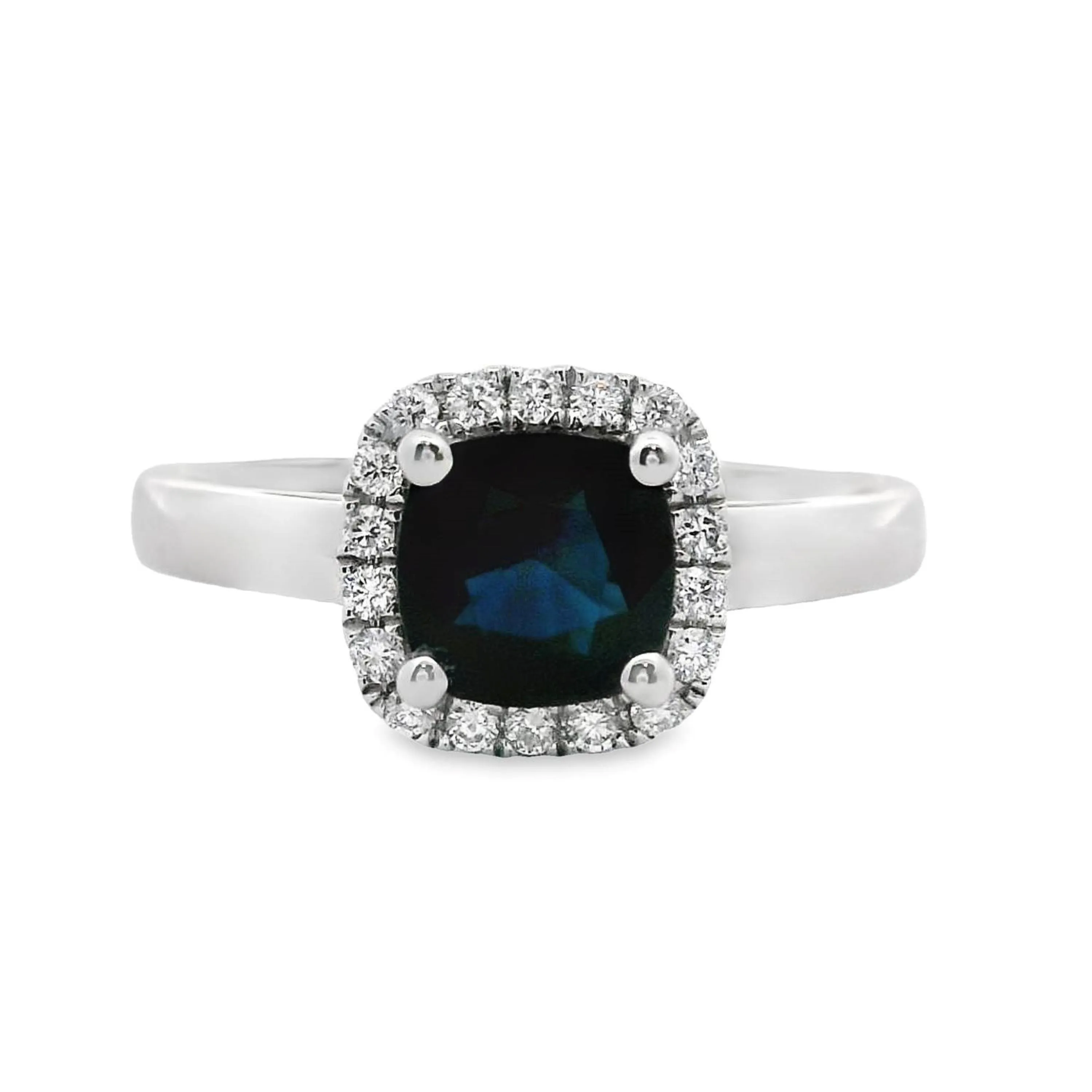 9ct White Gold Natural Sapphire And Diamond Halo Set Ring