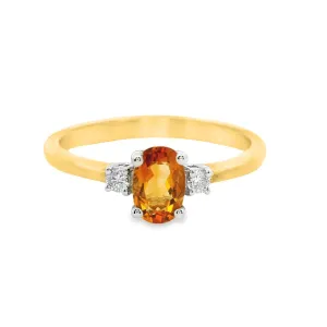 9ct Yellow Gold Citrine And Diamond Trilogy Ring