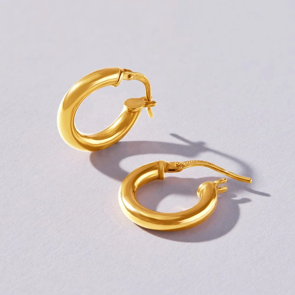 9ct Yellow Gold Silver Infused Hoop Earrings 10mm