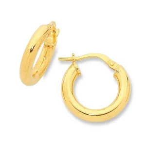 9ct Yellow Gold Silver Infused Hoop Earrings 10mm
