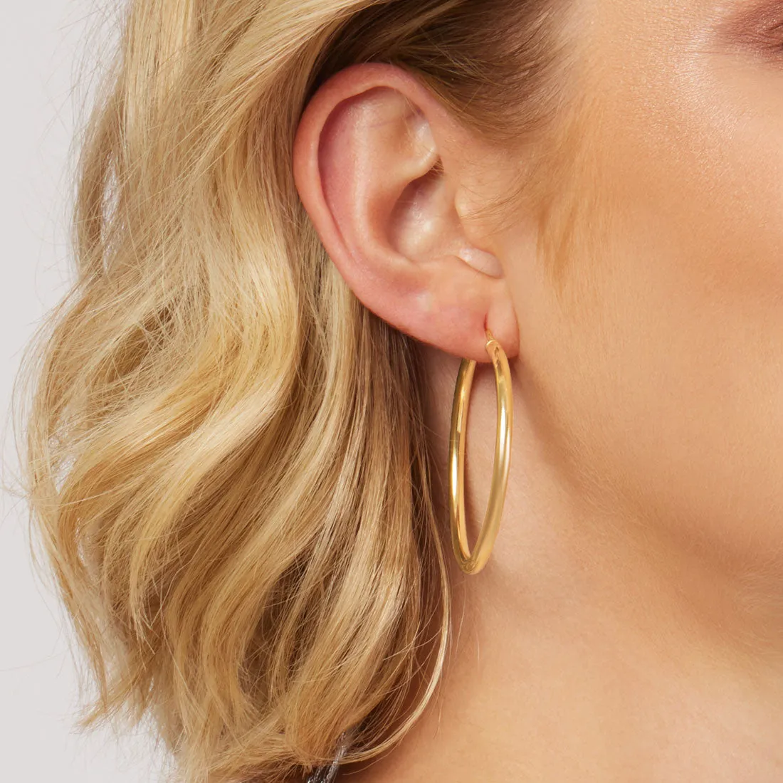 9ct Yellow Gold Silver Infused Hoop Earrings 40mm