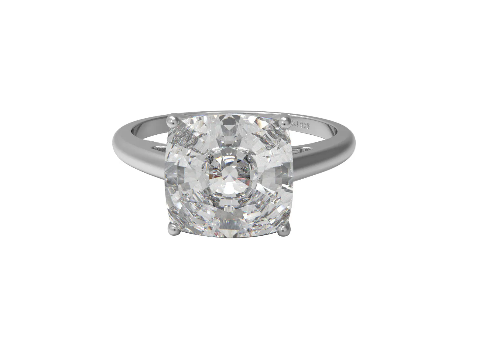 9MM Cushion Moissanite Diamond 925 Sterling Silver Solitaire Ring