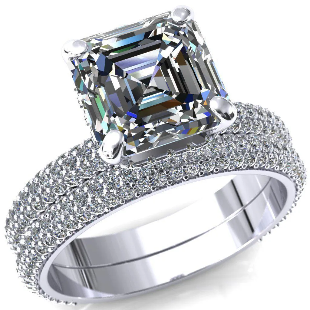 Adina Asscher Moissanite 4 Prong Diamond Accent Engagement Ring