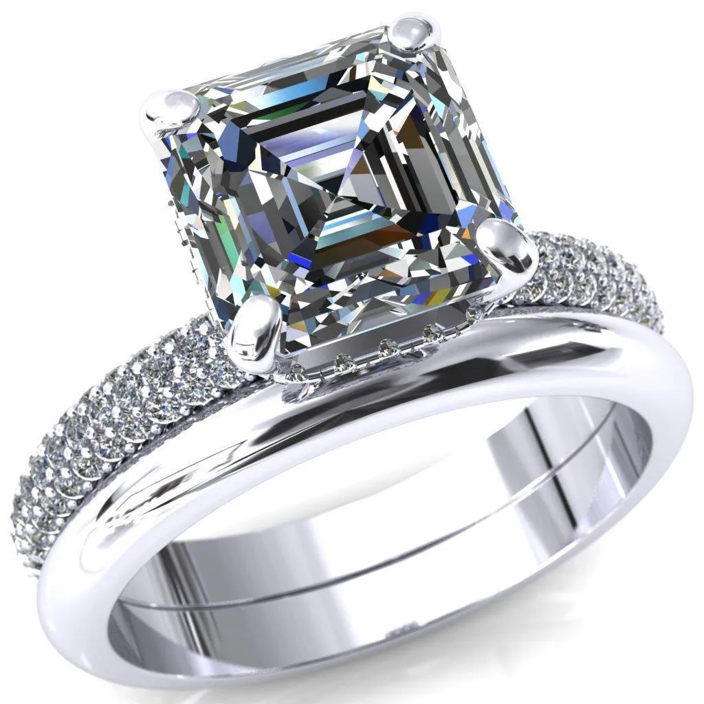 Adina Asscher Moissanite 4 Prong Diamond Accent Engagement Ring