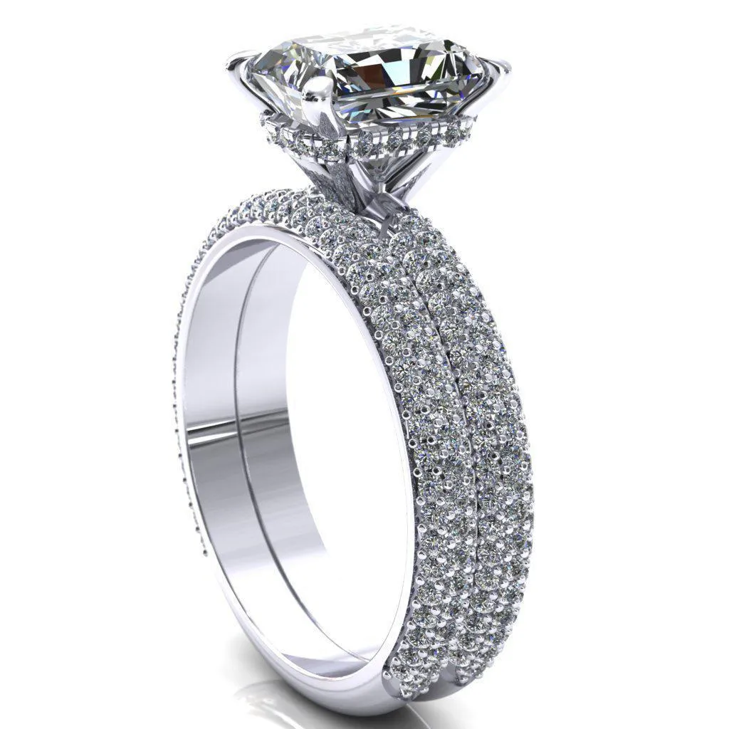 Adina Center Stone Moissanite 4 Prong Diamond Accent Engagement Ring