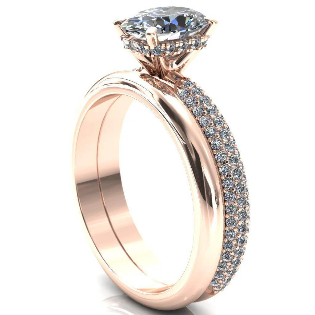 Adina Oval Center Stone 4 Prong Diamond Accent Engagement Ring