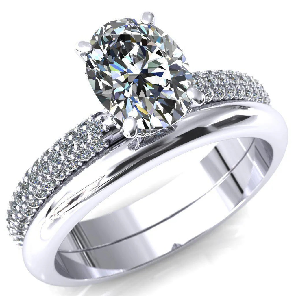 Adina Oval Center Stone 4 Prong Diamond Accent Engagement Ring