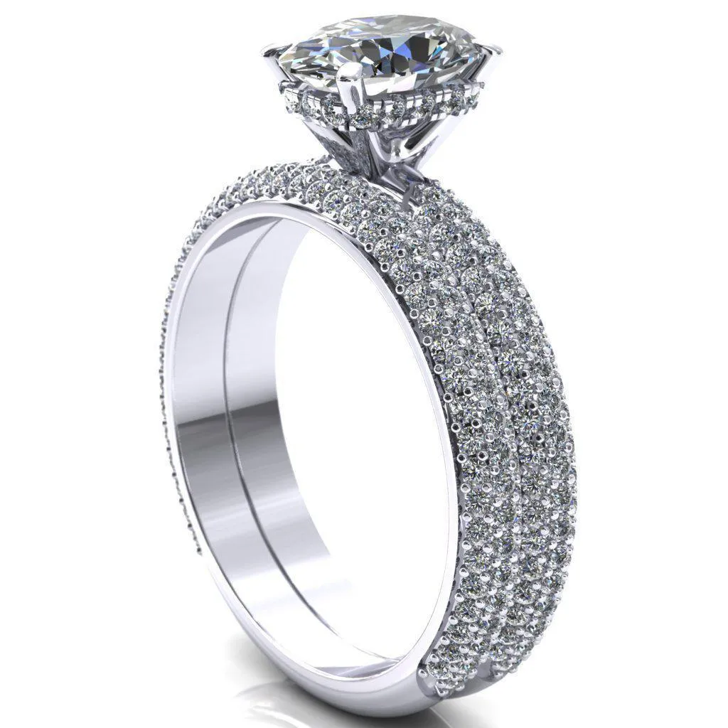Adina Oval Center Stone 4 Prong Diamond Accent Engagement Ring