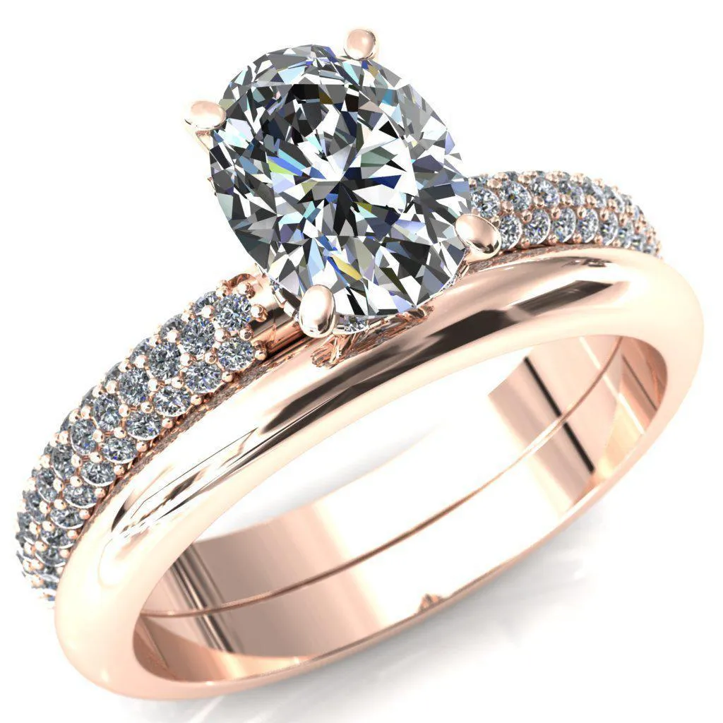 Adina Oval Center Stone 4 Prong Diamond Accent Engagement Ring
