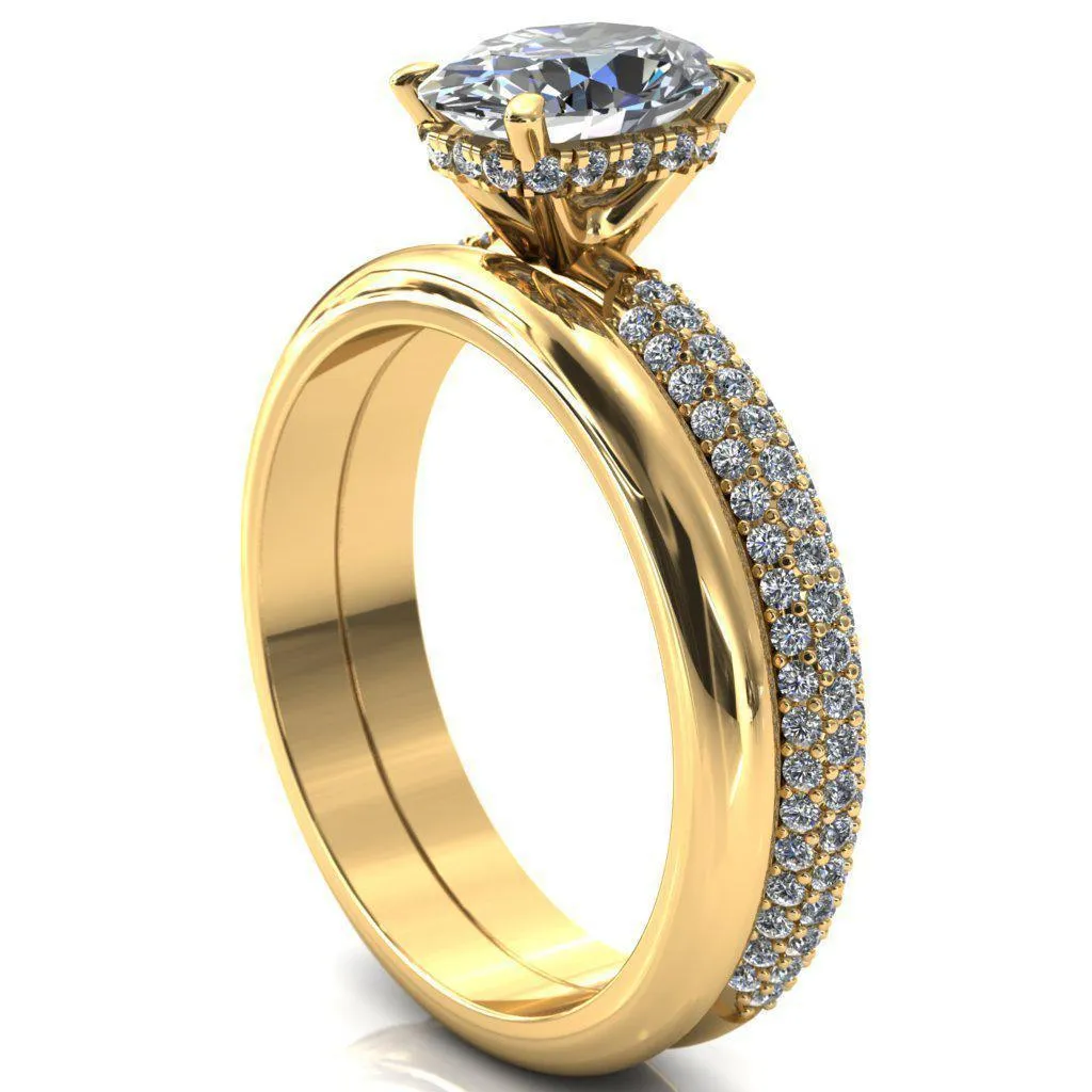 Adina Oval Center Stone 4 Prong Diamond Accent Engagement Ring