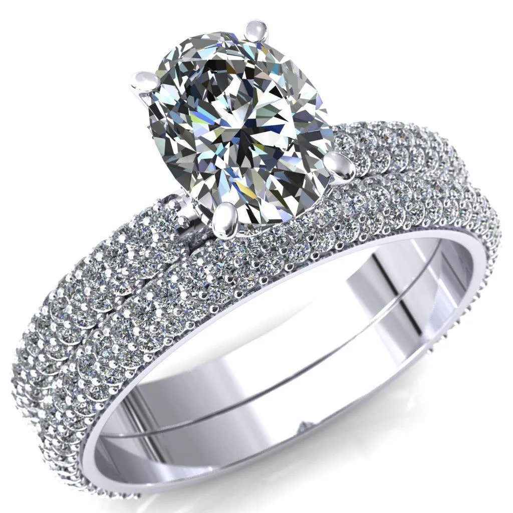Adina Oval Center Stone 4 Prong Diamond Accent Engagement Ring