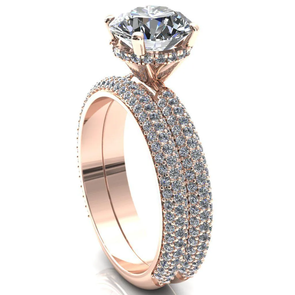 Adina Round Center Stone 4 Prong Diamond Accent Engagement Ring