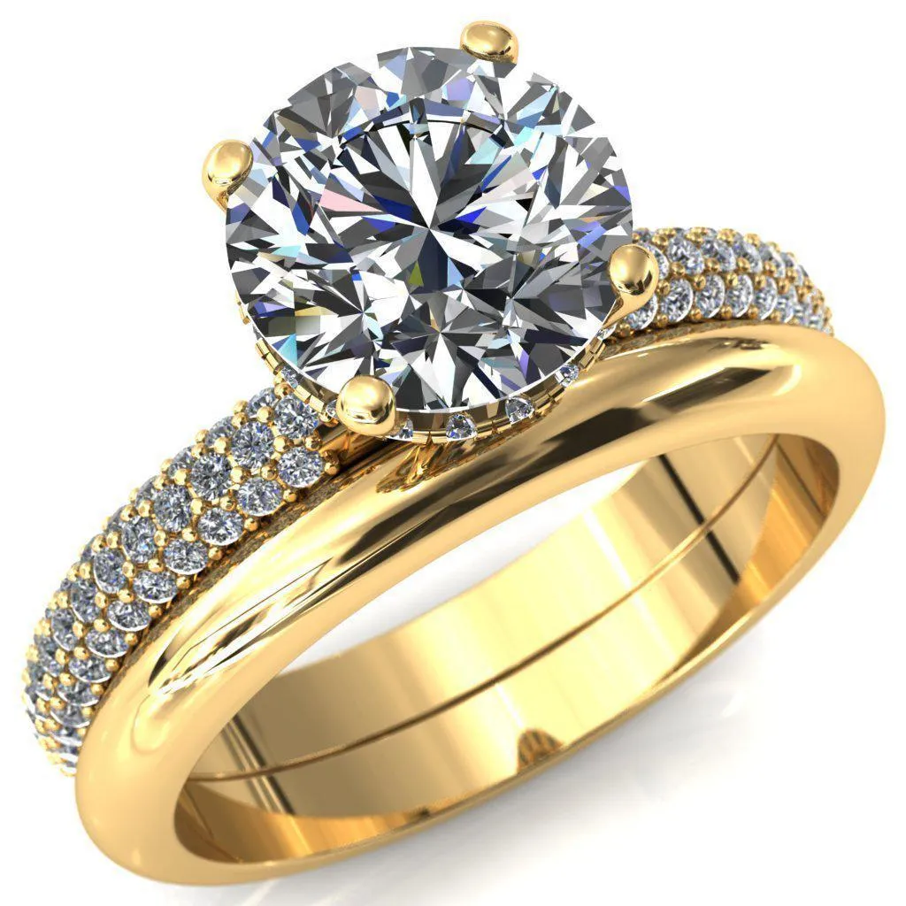 Adina Round Center Stone 4 Prong Diamond Accent Engagement Ring